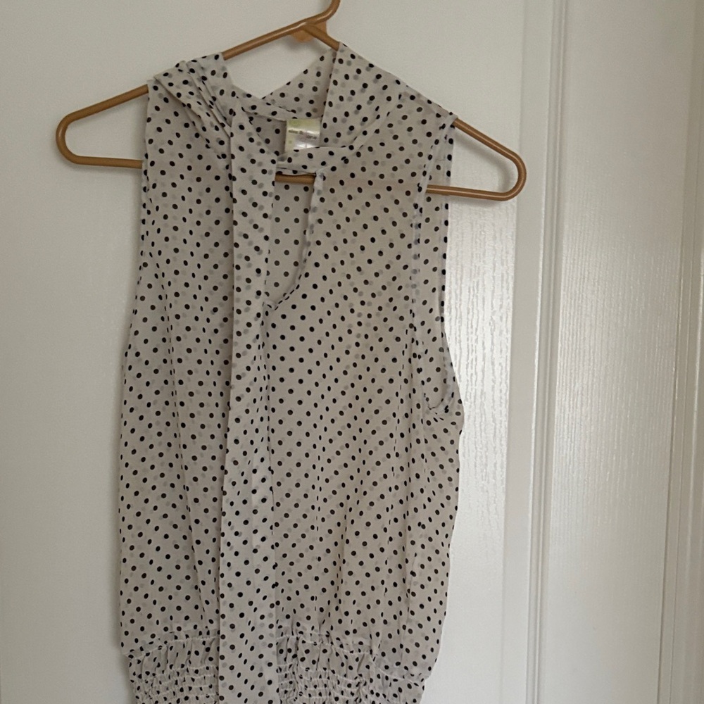 Sleeveless Polka Dot Blouse - White with Black Dots